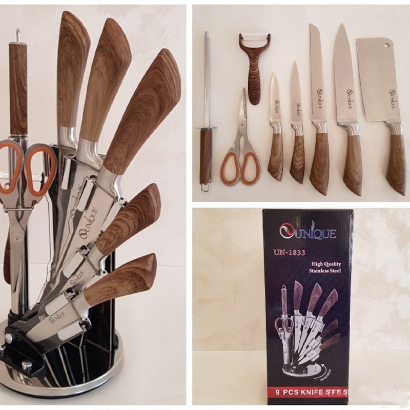 Набір ножів кухонних Unique UN-1833 wood нержавіюча сталь з підставкою 9 пр. (23793743) - фото 7 Набір ножів кухонних Unique UN-1833 wood нержавіюча сталь з підставкою 9 пр. (23793743) - фото 7