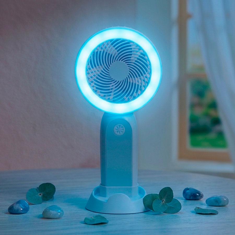 Мини-вентилятор ручной Handheld fan аккумуляторный с подсветкой Голубой (1011153-LightBlue-5)