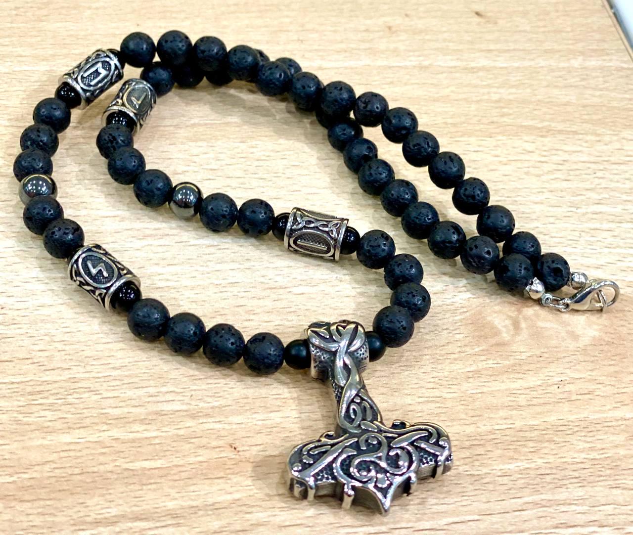 Кольє оберіг LITAURS натуральне лавове каміння кулон молот Тора руни (250404) - фото 5 Кольє оберіг LITAURS натуральне лавове каміння кулон молот Тора руни (250404) - фото 5