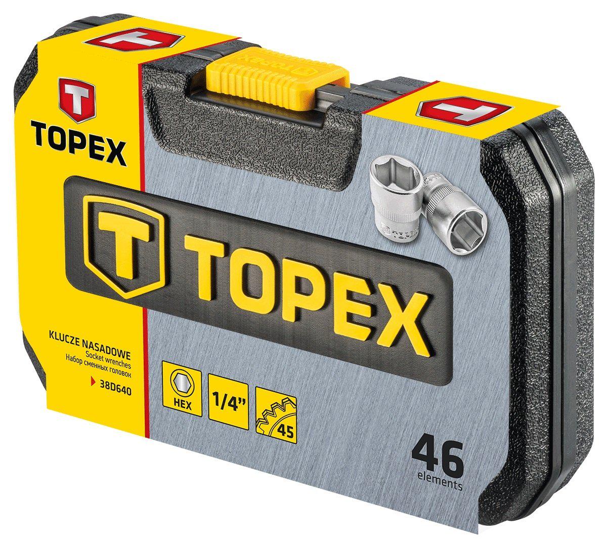 Набор инструментов Topex торцевых головок 1/4" CrV 46 шт. (38D640) - фото 2