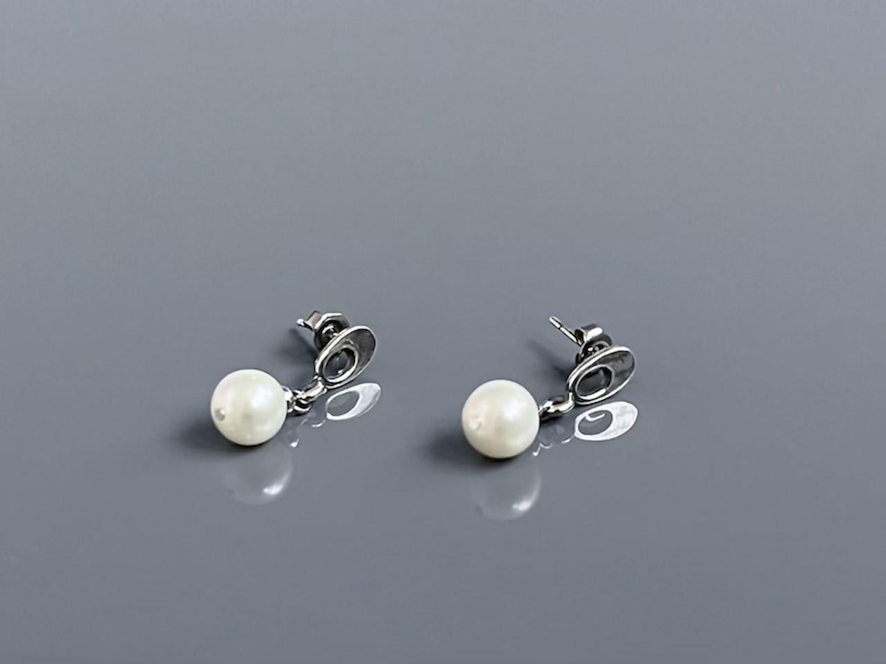 Сережки срібло з натуральними білими перлами Альва ручна робота (ER-0125)