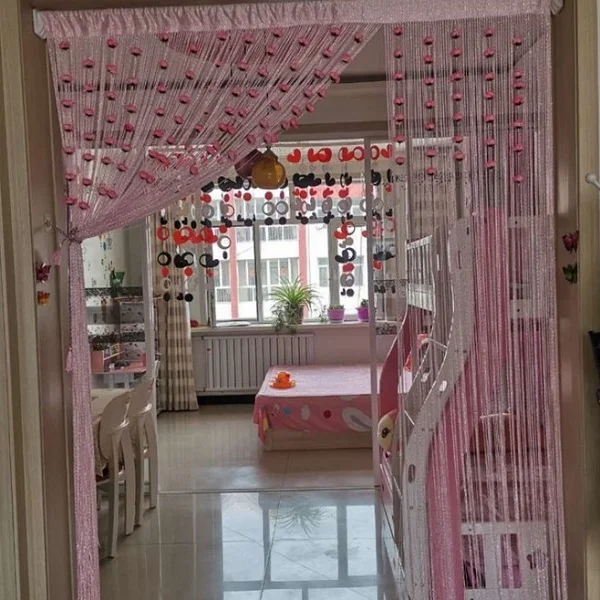 Штора-нить на дверь/окно украшена цветами Светло-розовый (C00855-2) - фото 2 Штора-нить на дверь/окно украшена цветами Светло-розовый (C00855-2) - фото 2