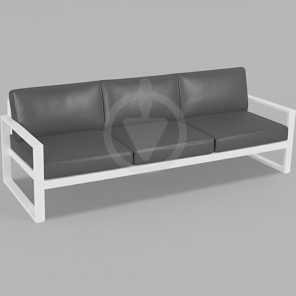 Диван металлический AVVS tech Бостон уличный лофт с подлокотниками экокожа 250 см Светло-серый/Белый (30067095)