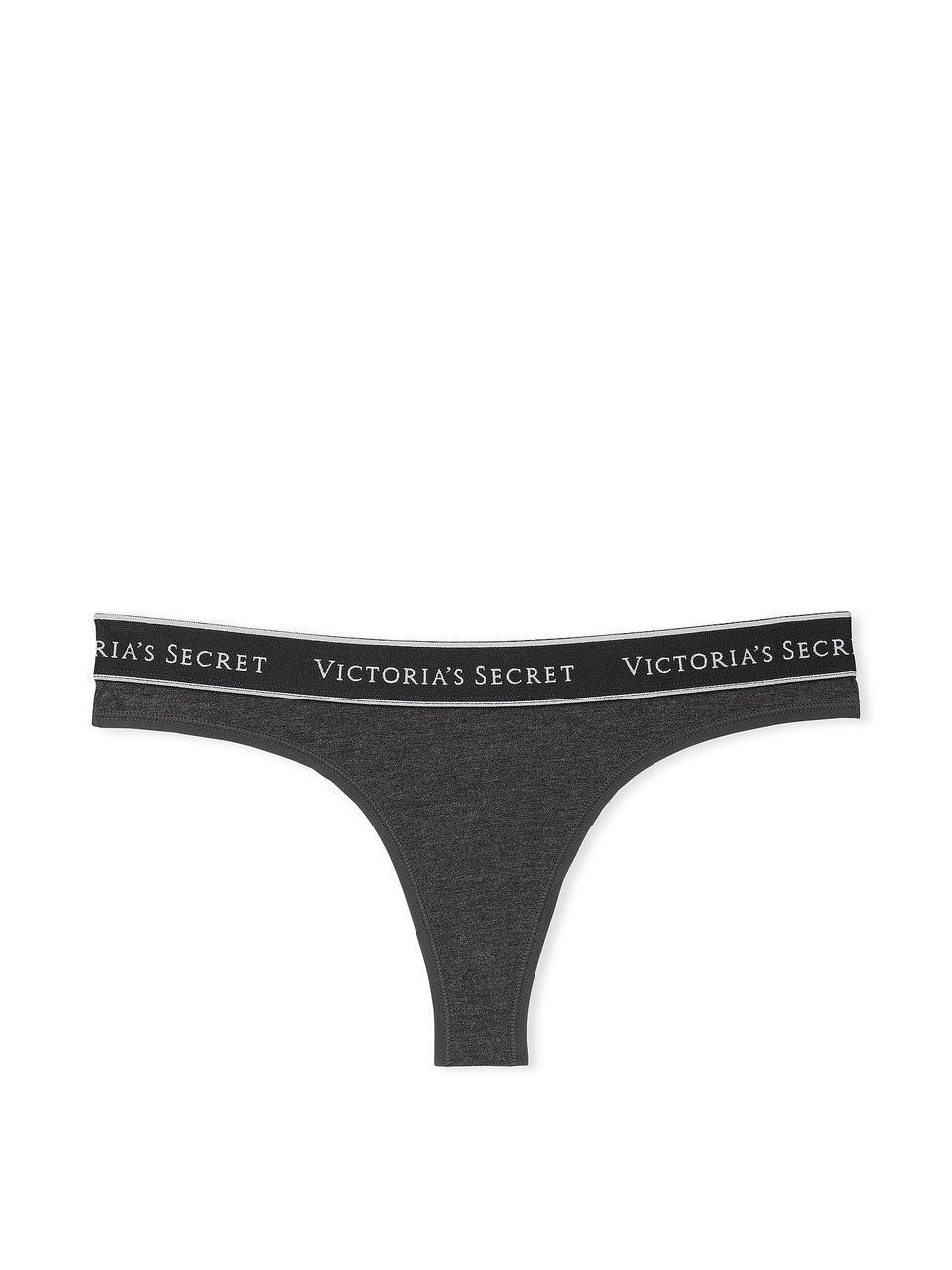 Труси жіночі Victoria's Secret Logo Cotton Thong стрінги L Сірий (2151282438) - фото 3