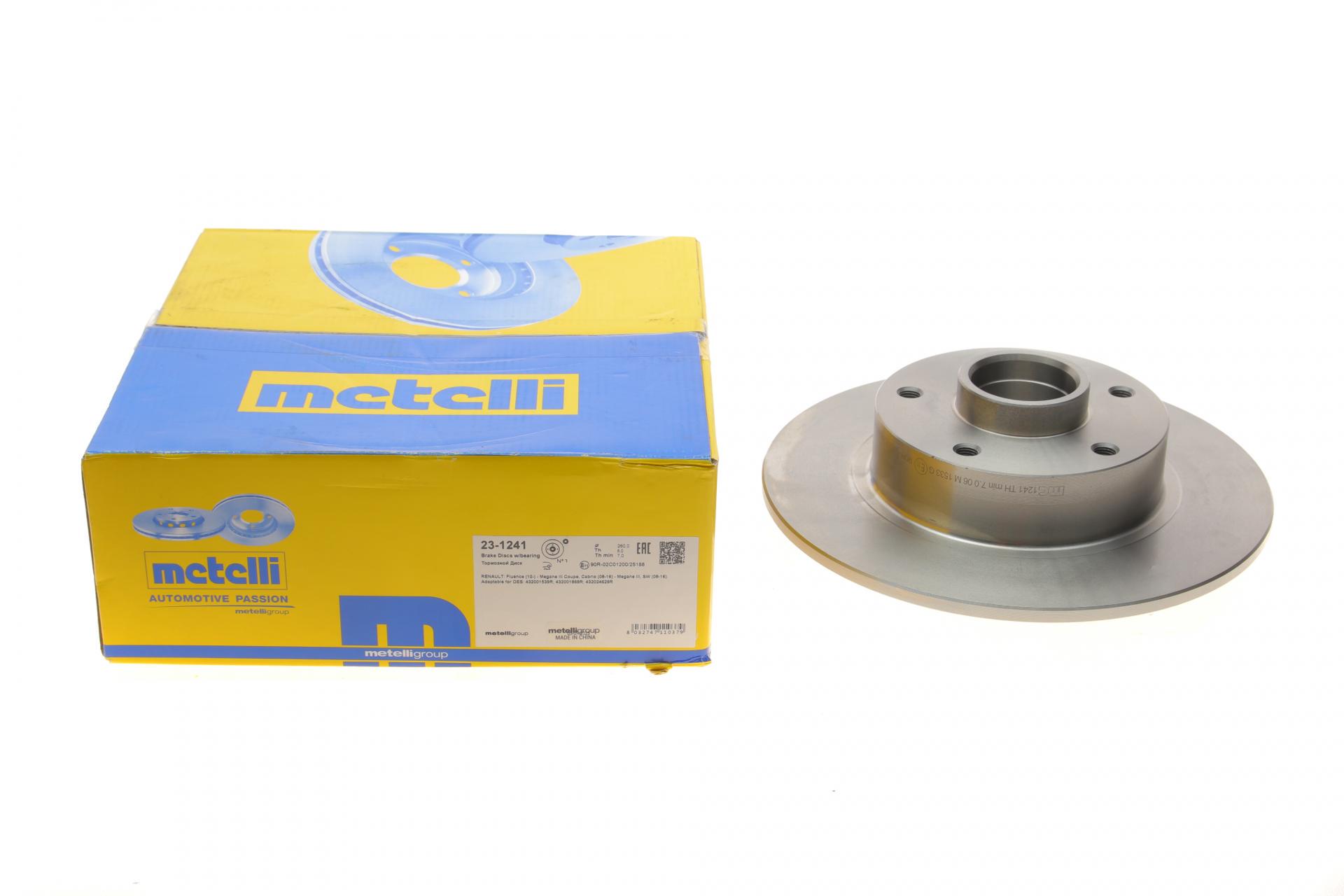 Диск тормозной задний METELLI Renault Megane III/Scenic III 08- с подшипником ABSd 260x8 мм (23-1241 METELLI)