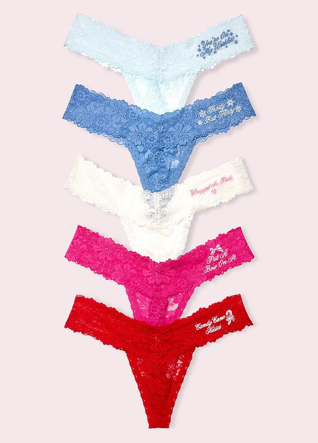 Набор кружевных трусиков Victoria's Secret Pink LoveShackFancy Holiday Notes XS 5 шт. Разноцветный (144000432598QF5XS)