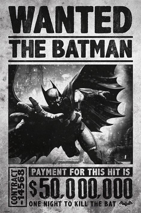 Постер плакат Бэтмен В Розыске/Batman Arkham Origins Wanted 61x91,5 см