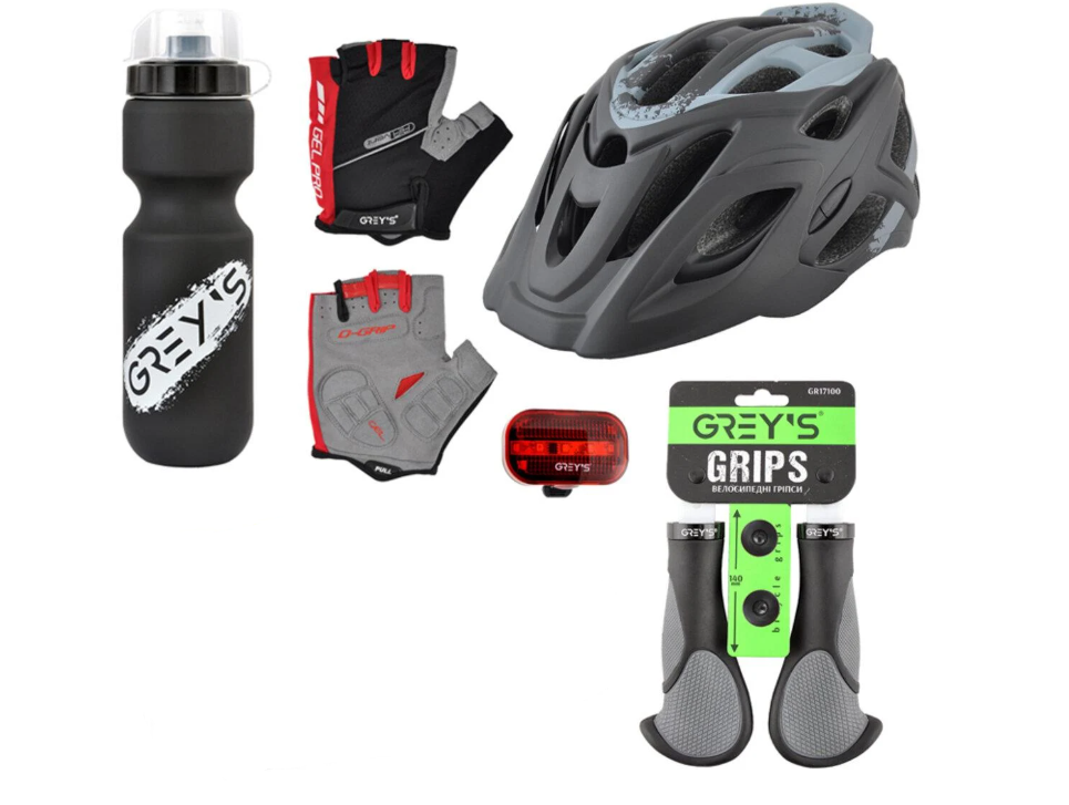 Подарочный набор для велосипедиста с шлемом и варежками с гелевыми вставками Grey's
