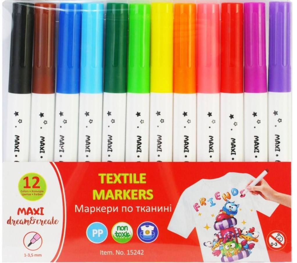 Маркери по тканині Maxi 12 кольорів