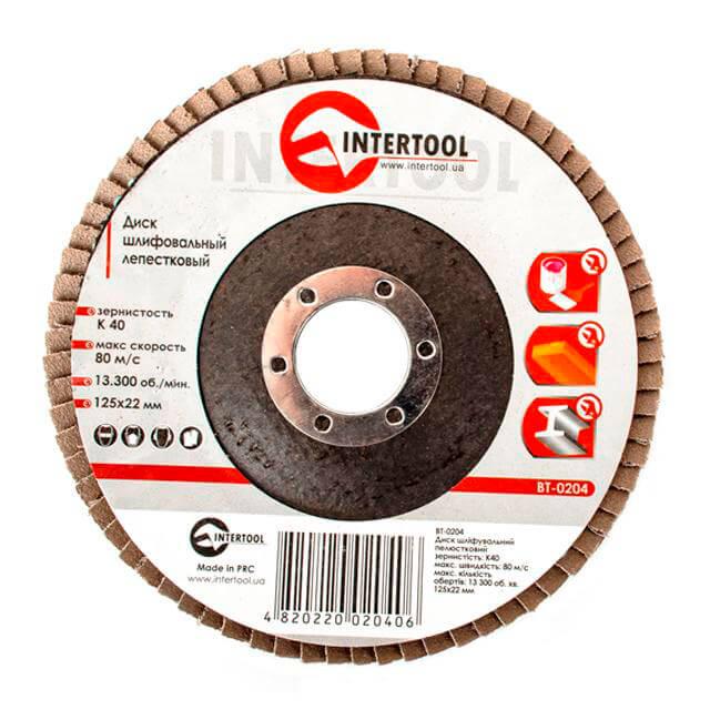 Диск шлифовочный лепестковый Intertool BT-0204 K40 125x22 мм (110618) - фото 1