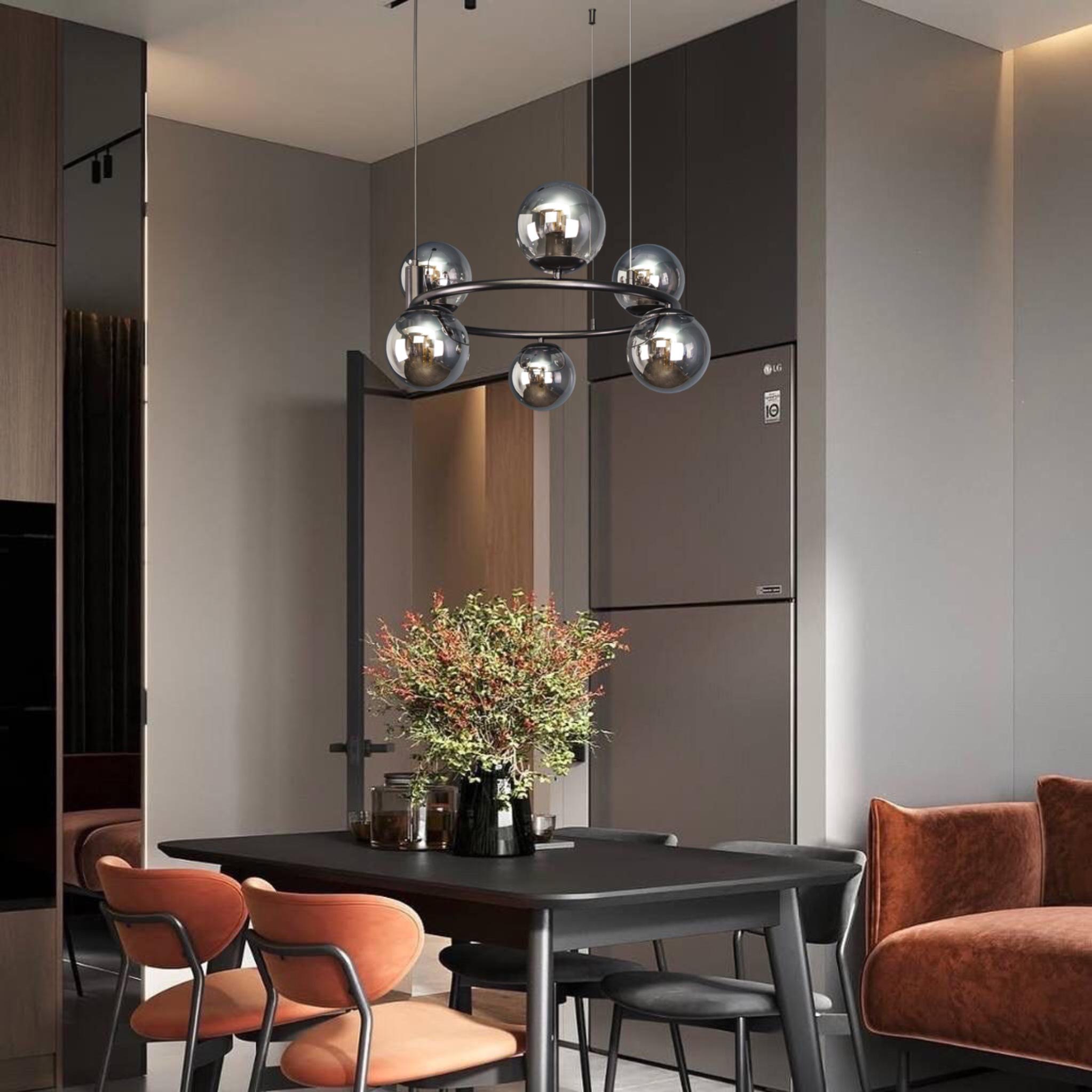 Люстра підвісна Bubbles кругла на 6 ламп Чорний (52-1011-6 BK+BK) - фото 4 Люстра підвісна Bubbles кругла на 6 ламп Чорний (52-1011-6 BK+BK) - фото 4