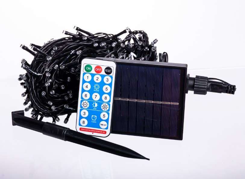 Гирлянда нить уличная 300 LED 30 м на солнечной батарее черная нить с пультом ДУ Синий - фото 4 Гирлянда нить уличная 300 LED 30 м на солнечной батарее черная нить с пультом ДУ Синий - фото 4
