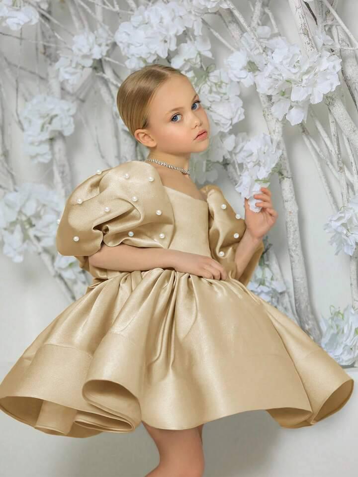 Платье праздничное детское KatyKids Мия с жемчужинами и пышной юбкой 140 см Золотой (11076310900)