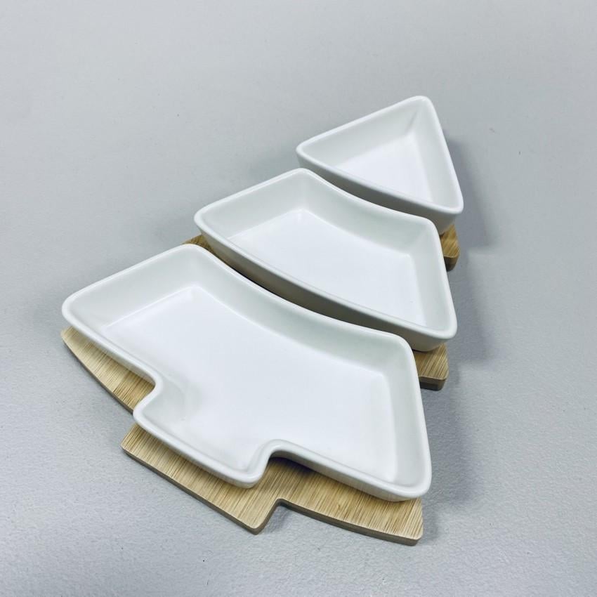 Менажниця керамічна Olens 8030-353 Біла ялинка на бамбуковій підставці 3-х секційна (2387257921) - фото 1 Менажниця керамічна Olens 8030-353 Біла ялинка на бамбуковій підставці 3-х секційна (2387257921) - фото 1