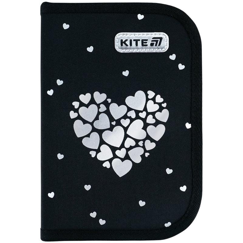 Пенал шкільний без наповнення KITE Black&Silver 1 відділення/2 відвороти (K26-622-5)