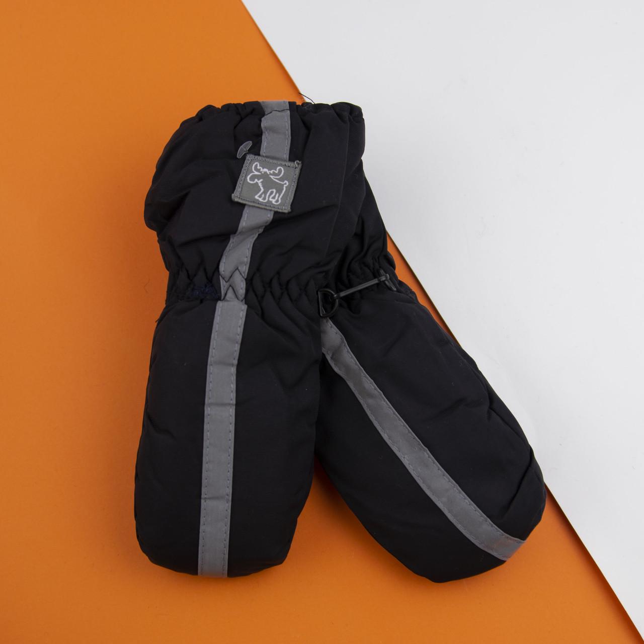 Варежки болоневые лыжные подростковые на резинке Лось 22-12-45 Черный (DR009831