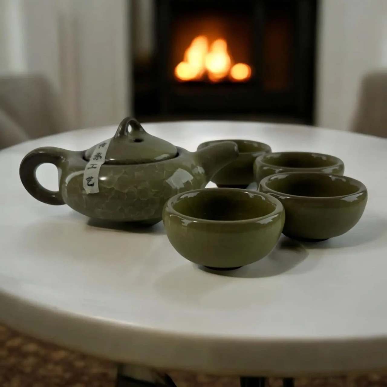 Сервіз керамічний чайник 120 мл/чашка 40 мл 22х4х8 см Оливковий (35991) - фото 4 Сервіз керамічний чайник 120 мл/чашка 40 мл 22х4х8 см Оливковий (35991) - фото 4