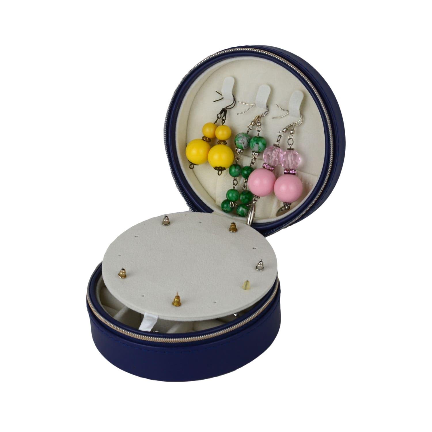 Шкатулка для украшений круглая с зеркальцем на молнии 11х5 см Синий (ШДД-19-1) - фото 4