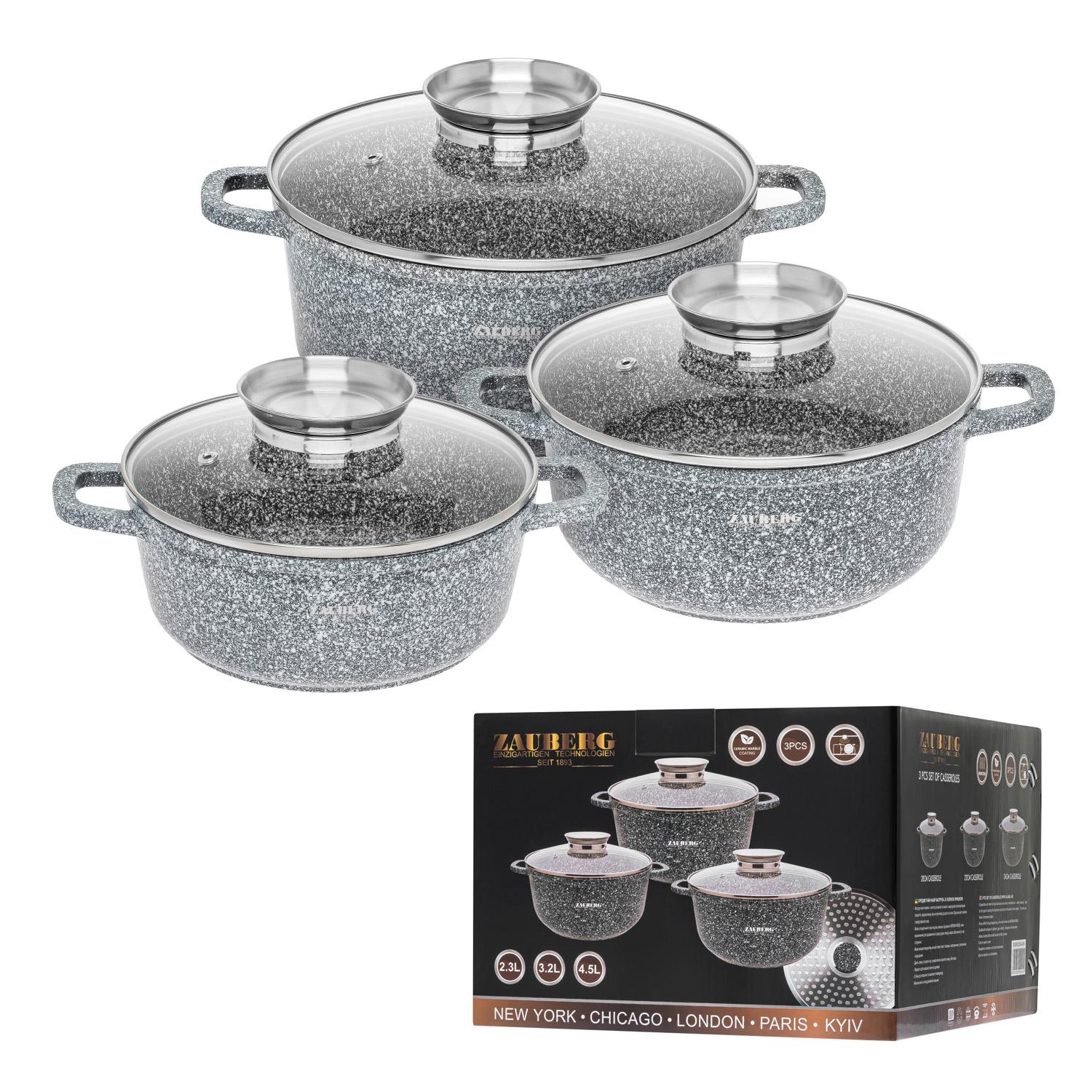 Набір каструль Zauberg 3020/22/24-SN 3 пр. з мармуровим покриттям 3 пр. 2,3/3,2/4,5 л (87702)