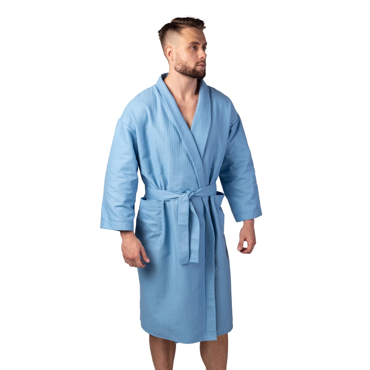 Халат вафельный Luxyart Кимоно 50-52 L 100% хлопок Синий (LS-1401)