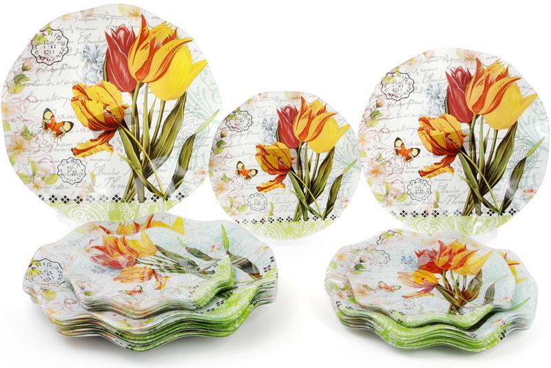 Набір скляних тарілок Букет тюльпанів 6 шт. 25 см - фото 3