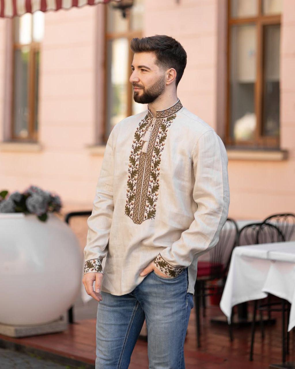 Вышиванка мужская р. 58 Бежевый (414)