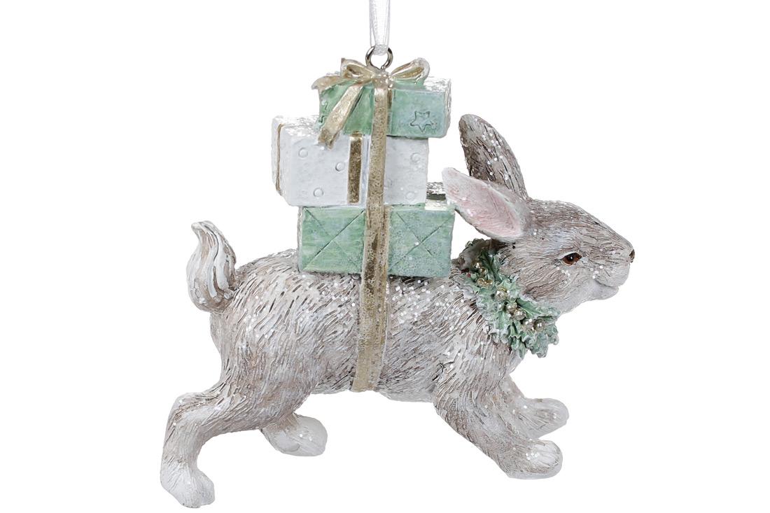 Декоративная фигурка на подвесе BonaDi Заяц с подарками 9,5 см (707-434)