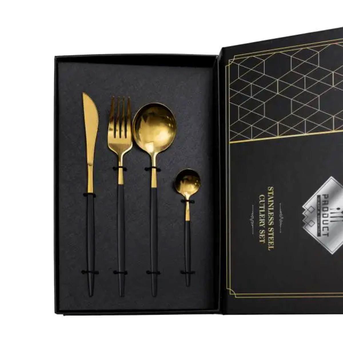 Набор столовых приборов 24 пр. на 6 персон Золотистый с черным - фото 3