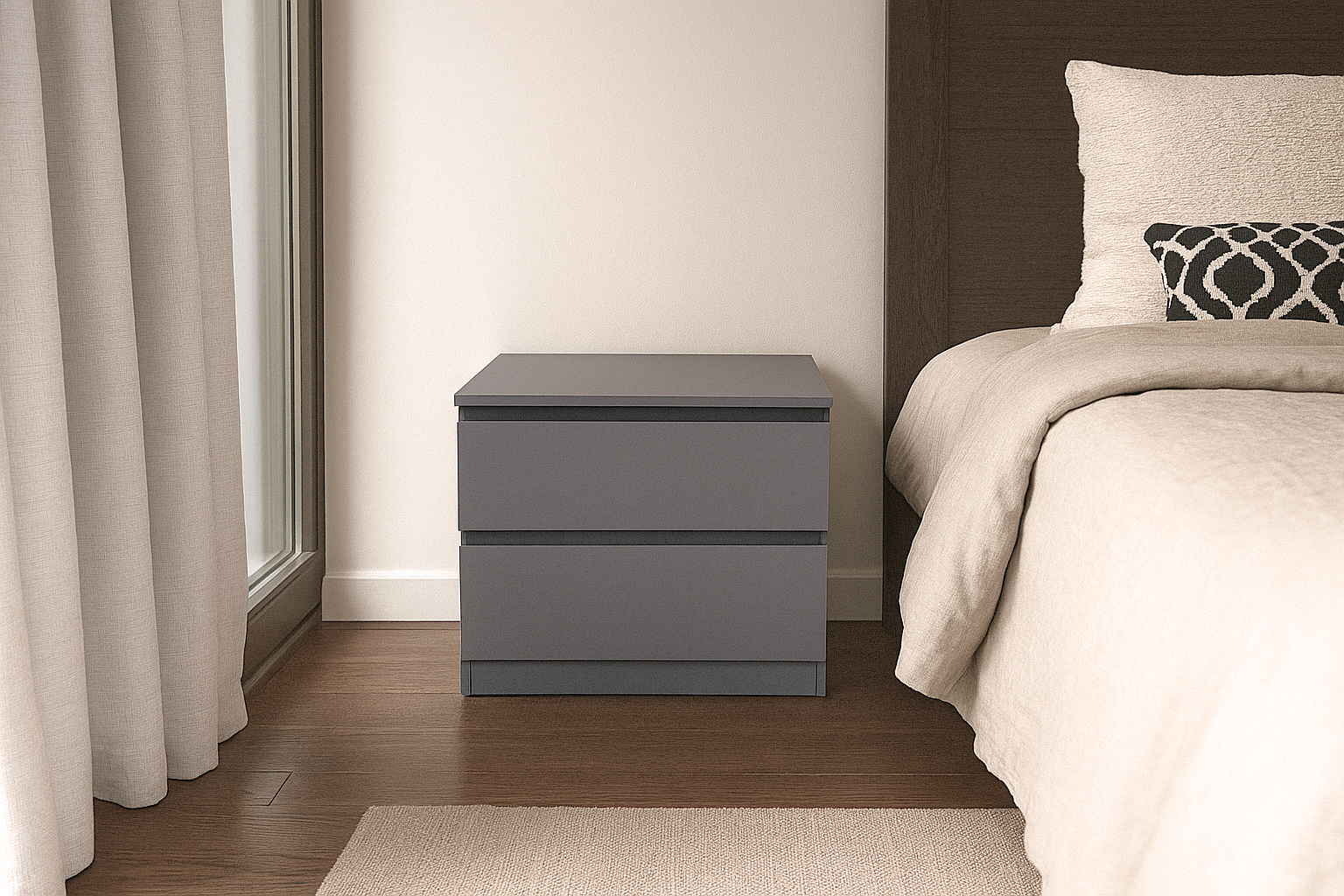 Тумба приліжкова MEBEX на 2 шухляди 60х40х54,4 см Сірий світлий (VS2B600LG) - фото 1