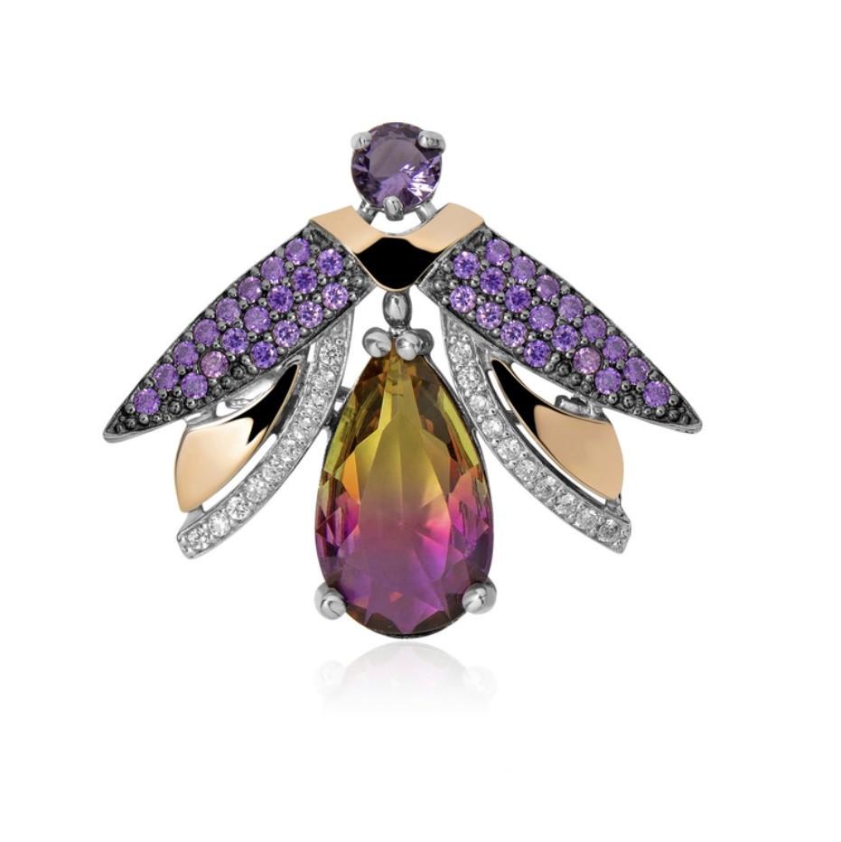 Брошка муха срібло 925 проби золота пластина 6,76 г (170бр)