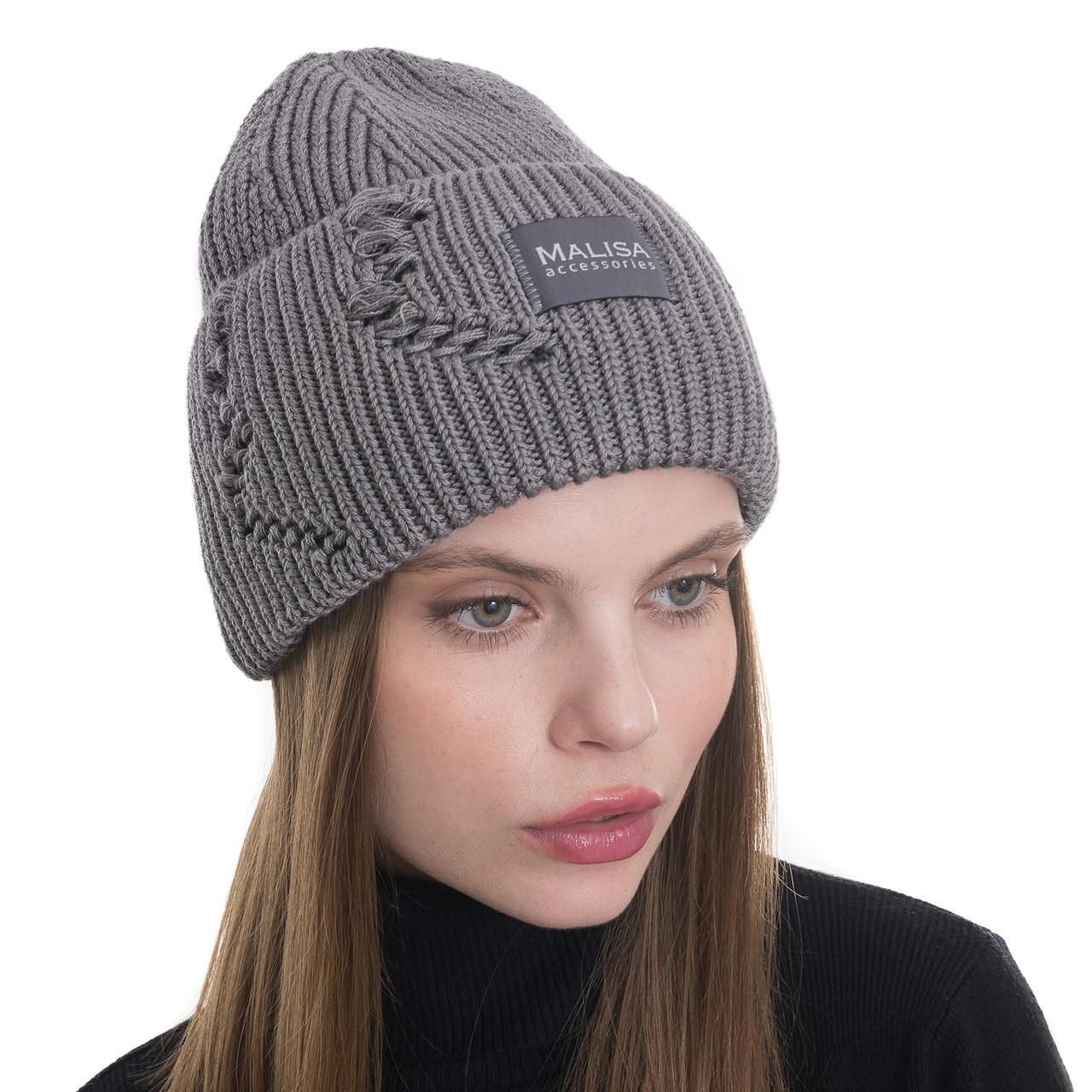 Шапка женская Malisa БРУНО без подкладки рваная с эмблемой на отвороте one size Пепел (253335) - фото 1 Шапка женская Malisa БРУНО без подкладки рваная с эмблемой на отвороте one size Пепел (253335) - фото 1