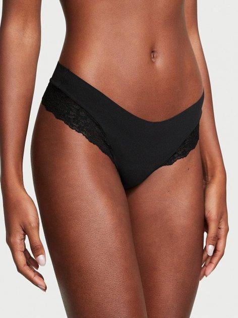 Трусики женские стринги Victoria's Secret No-Show Thong кружевные XS Черный (2073137845)
