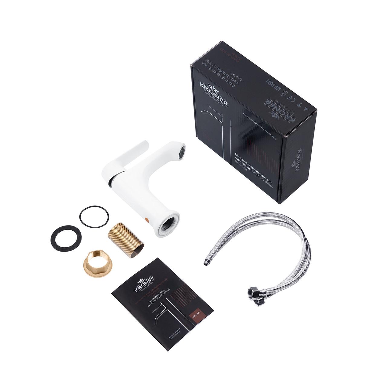 Змішувач для раковини Kroner KRP Armada W010 Білий/Хром (CV024320) - фото 5 Змішувач для раковини Kroner KRP Armada W010 Білий/Хром (CV024320) - фото 5