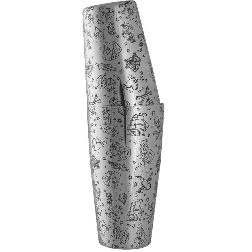 Барный шейкер Real Quality Urban Bar Бостон Серебряный с гравировкой Tattoo 550/750 мл (sh0079)