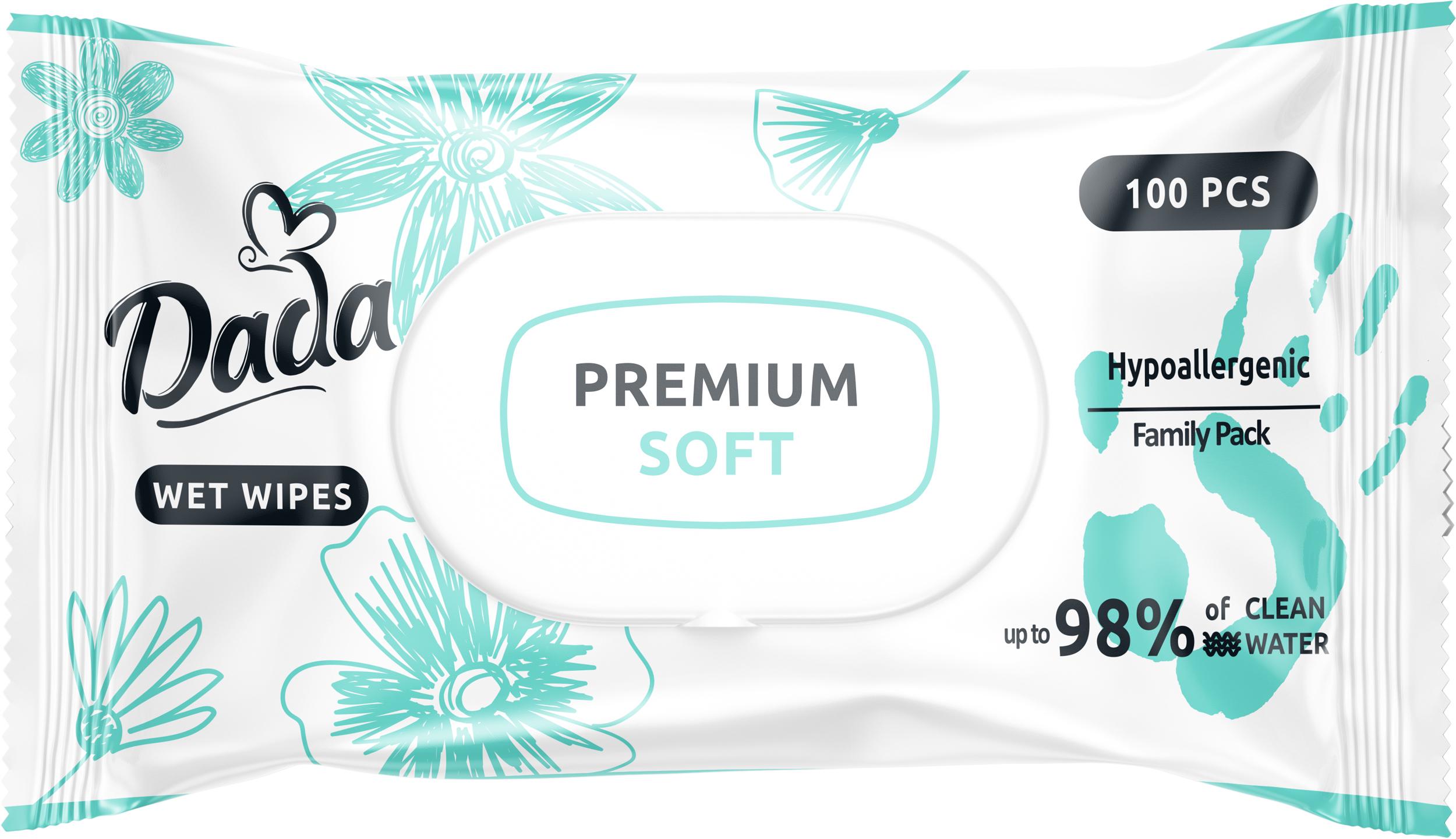 Влажные салфетки для детей Dada Premium Soft с клапаном 100 шт. (13789)