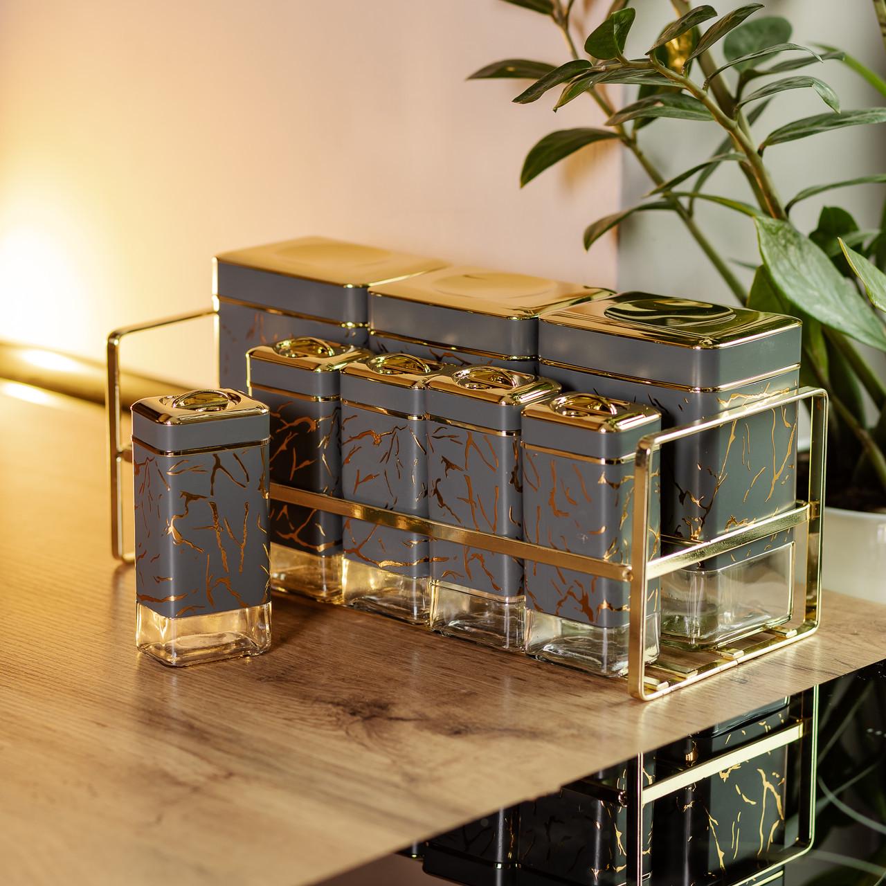 Набір для приправ та спецій на підставці з кришками 8 шт. Сірий (HP-1366) - фото 5