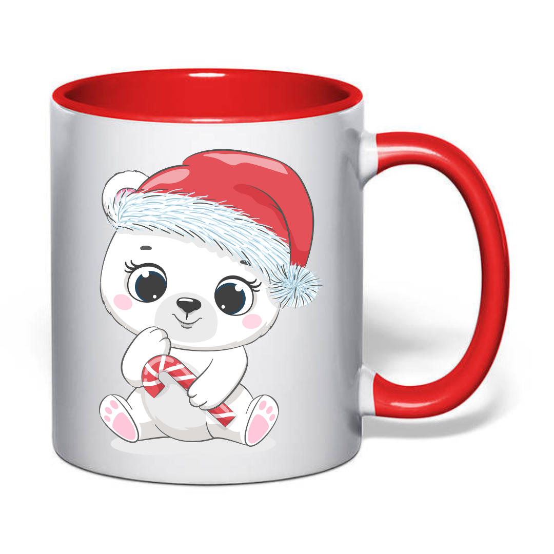 Чашка с принтом Белый медведь 330 мл Белый с красным (001147)
