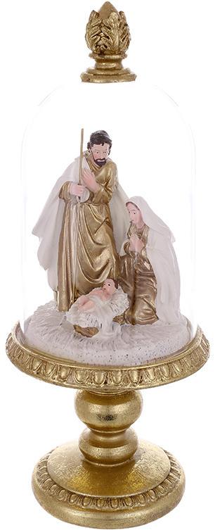 Рождественская композиция под стеклянным колпаком Вертеп 35 см Золотой