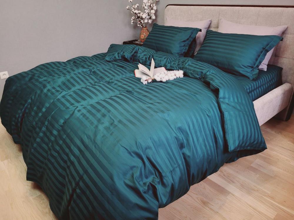 Комплект постельного белья PREMIUM OCEANIC Stripe сатин 2/2 см двуспальный на резинке (2108304073)