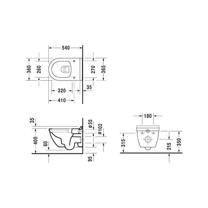 Унитаз подвесной DURAVIT STARCK 3 2527090000 безободковый без сиденья (82313) - фото 2