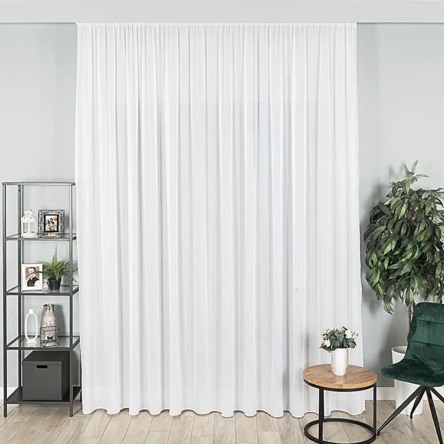 Готовая однотонная тюль на основе шелка с утяжелителем на тесьме 6 см 300х260 Белый (11254238)