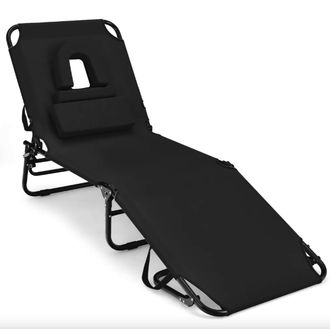 Шезлонг розкладний Costway Hanna з отвором для обличчя Чорний (4892) - фото 1 Шезлонг розкладний Costway Hanna з отвором для обличчя Чорний (4892) - фото 1