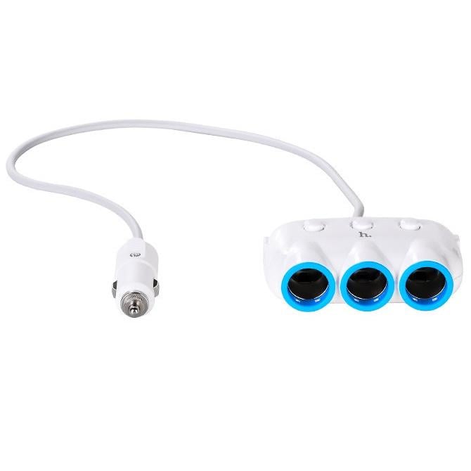 Разветвитель прикуривателя Hoco C1 тройник + 2USB 3.1-12A Белый (015588)