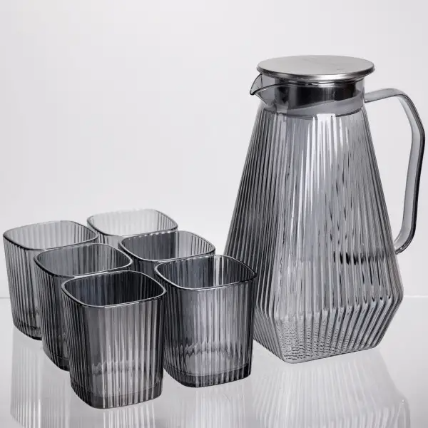 Набор кувшин 1,8 л/стаканы из стекла рифленые 6 шт. по 200 мл Серый (HP-19-38) - фото 6 Набор кувшин 1,8 л/стаканы из стекла рифленые 6 шт. по 200 мл Серый (HP-19-38) - фото 6
