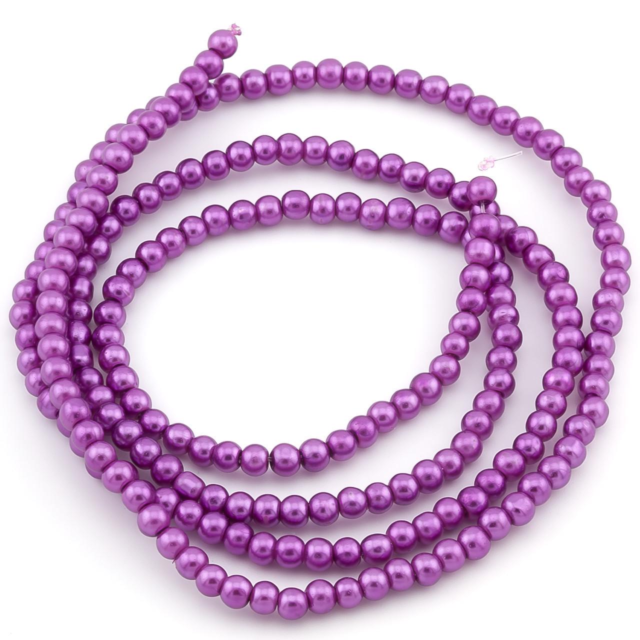 Бусины стеклянные на нитке под жемчуг 4 мм 80 см 209 шт. Лиловый (БЖ0004к46)