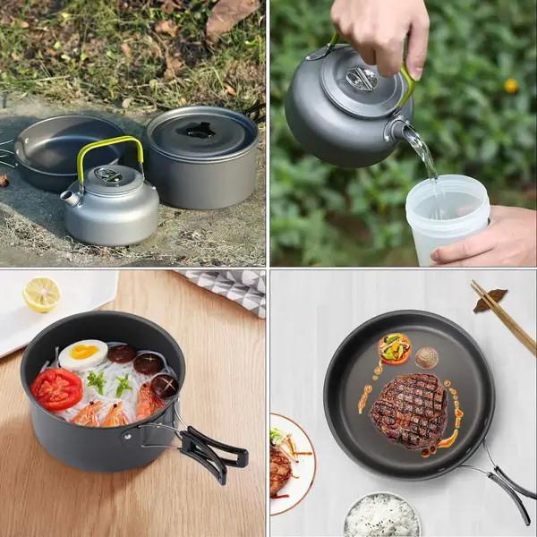 Туристический набор посуды Cooking Set DS-308 алюминиевый чайник/кастрюля/сковорода (2806) - фото 5