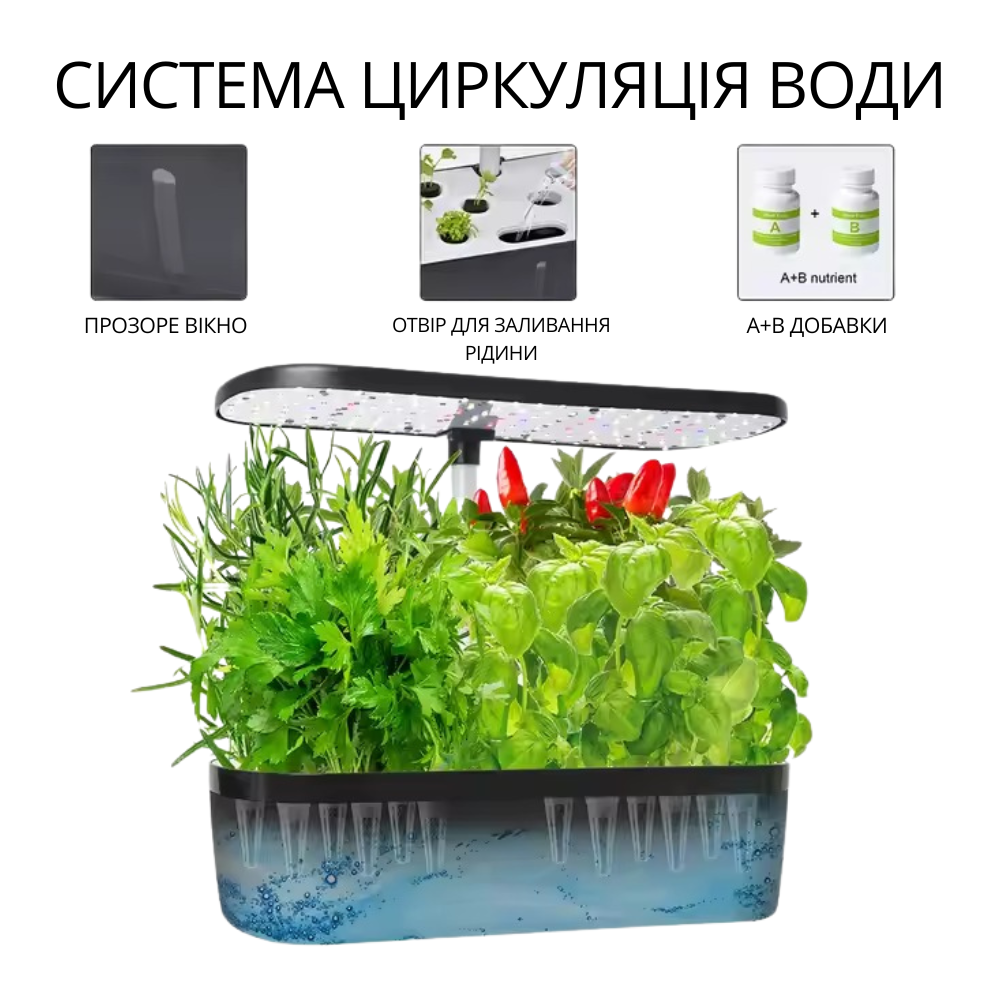 Гідропонна система Smart з LED підсвічуванням для домашнього вирощування 20 Вт посадочних місць 12 (2573330271) - фото 2 Гідропонна система Smart з LED підсвічуванням для домашнього вирощування 20 Вт посадочних місць 12 (2573330271) - фото 2