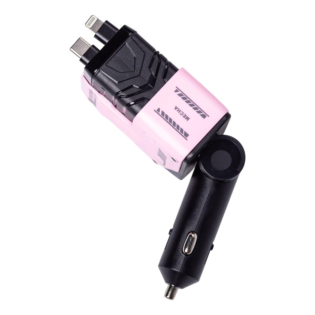 Зарядний пристрій автомобільний Mecha з висувними кабелями та портами USB/Type-C Рожевий (6834) - фото 6 Зарядний пристрій автомобільний Mecha з висувними кабелями та портами USB/Type-C Рожевий (6834) - фото 6