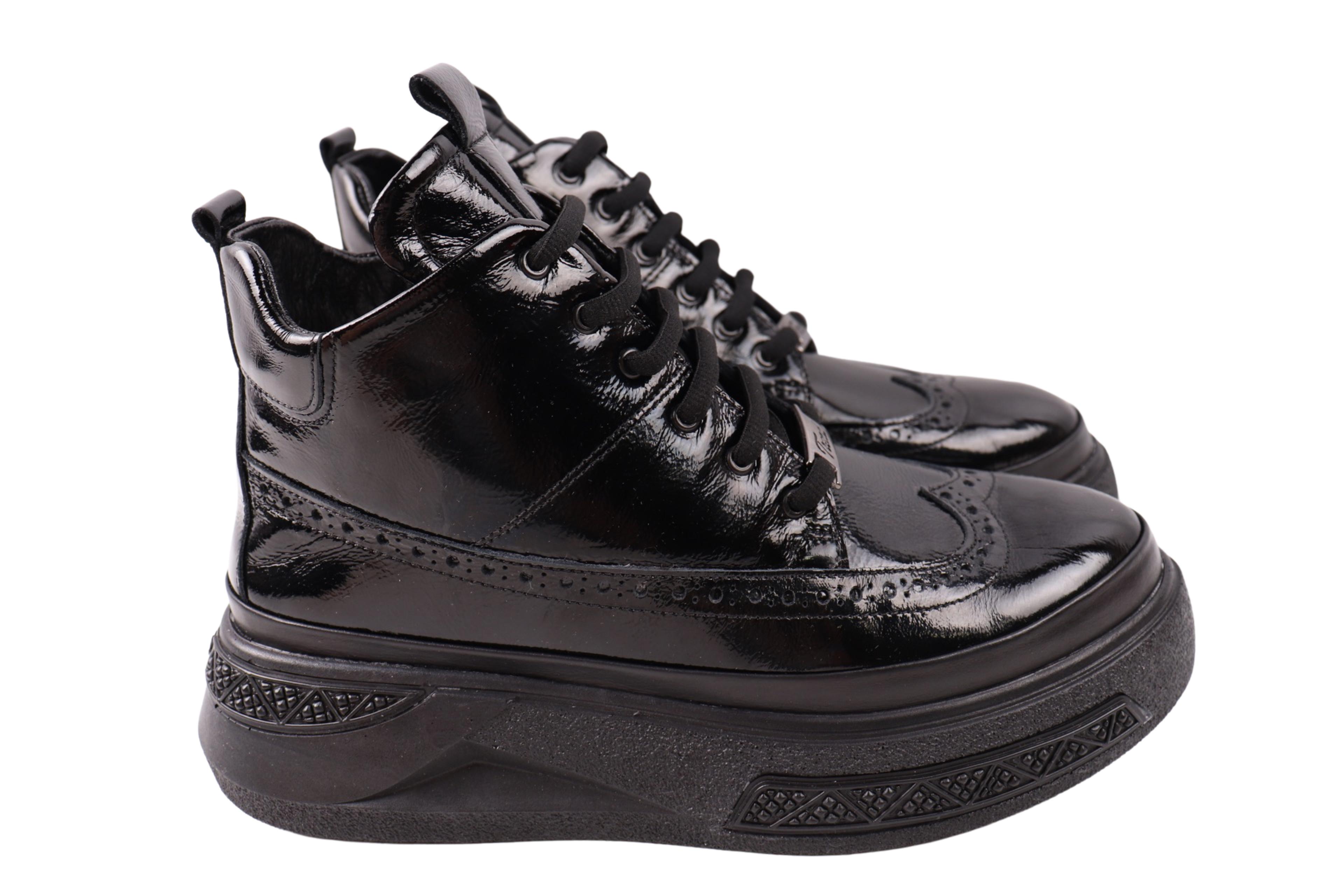 Ботинки женские Kesim натуральная лакированная кожа р. 34 Черный (174-23DHC)