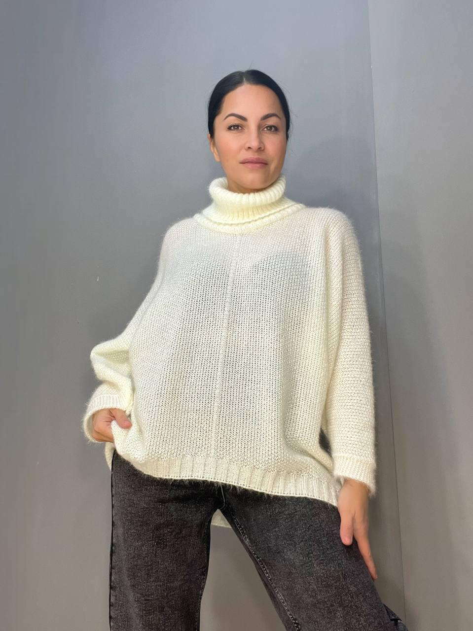 Светр жіночий MY FASHION 3267 павутинка оверсайз широкий комір хомут подовжений р. 44-48 Білий (3116) - фото 7